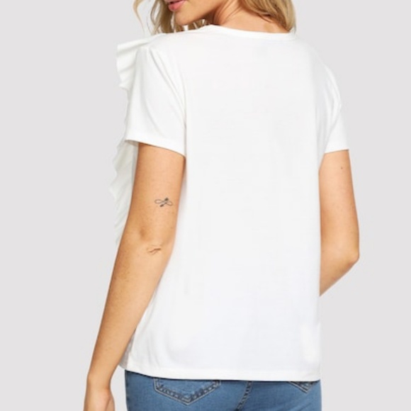 White Ruffle Trim Top Size M - Picture 3 of 6